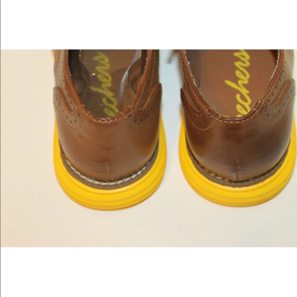 NWT Sketchers Women Brogue Brown W Yellow Sole Lace Up Shoes Light Weight 9.5 - Picture 6 of 10